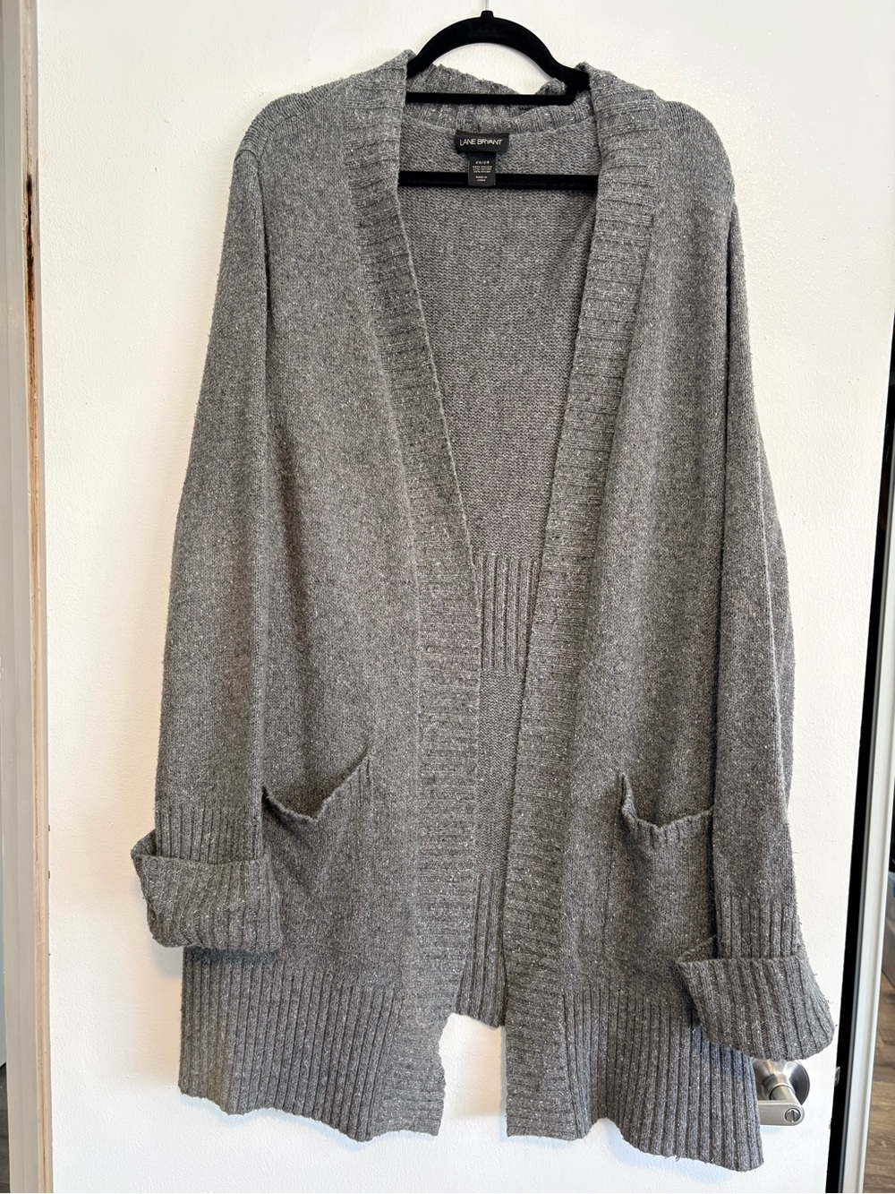 Lane Bryant Gray Open-Front Ribbed Hem Cardigan - size 26/28